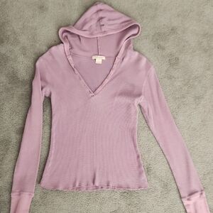 Purple Ribbed Hoodie Top